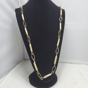 Bijou cylindrical gold bead and oval chain link necklace